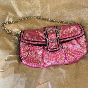 Betsey Johnson fuchsia pink silver black patent clutch shoulder bag purse